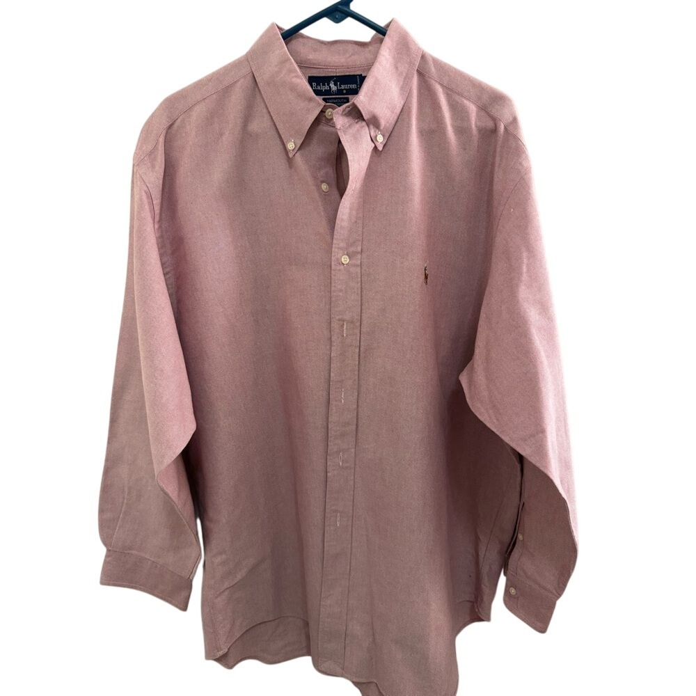 Ralph Lauren Yarmouth Long Sleeve Button Up Shirt Men's Pink Red Size 17-34
